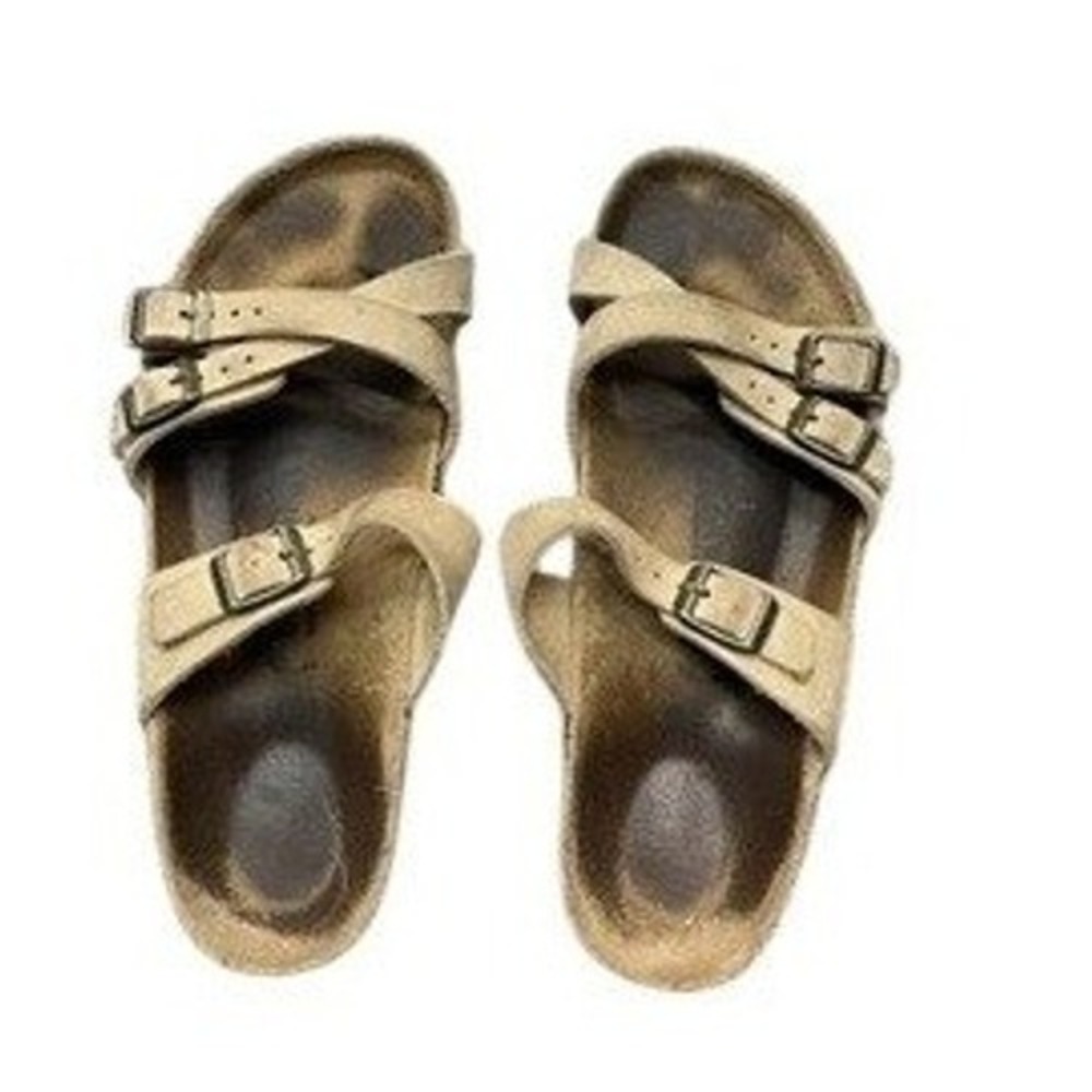 Birkenstock Salina Sandals Cream Beige Birko-Flor Multi Strap‎ Slide Womens 39